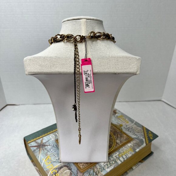 Betsey Johnson Gold-Tone Layered Necklace With Rose Accents Rhinestones - Picture 3 of 4
